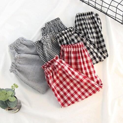 2021 Spring Summer Girls Boys Casual Plaid Pant Baby Kids Children Trousers