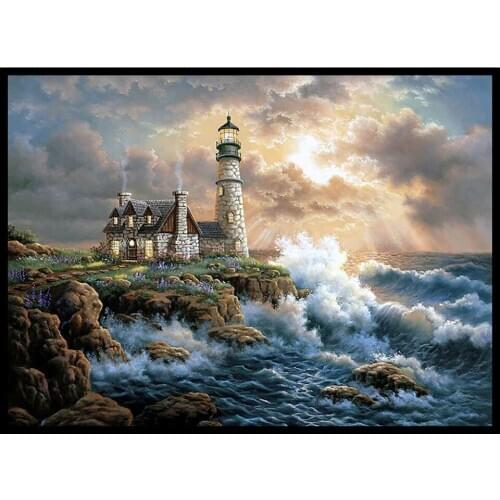 30x40 Diy Diamond Painting 5d for Home Decor , Living Room Decoration ，Spectacular Landscape, Lighthouse, Farmhouse