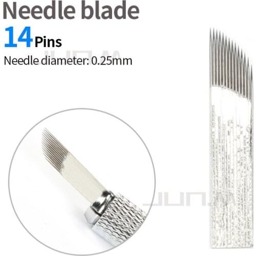 50pcs 0.25mm 14 Pin Permanent Makeup Eyebrow Tatoo Blade Microblading Needles For 3D Embroidery Manual Tattoo Pen