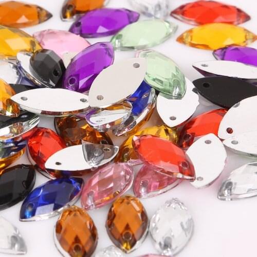 50Pcs 7*15mm Sewing Flatback Rhinestones Sew On Crystal Stones Horse Eye Acrylic Strass For DIY Craft Scrapbook Decoration