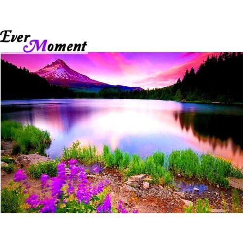 Ever Moment Diamond Painting Handmade Landscape Lake Flower Square Drill 5D DIY Picture Of Rhinestone Diamond Embroidery ASF1715
