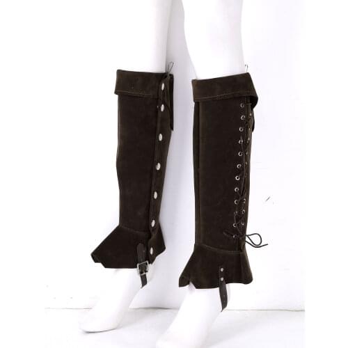 Mens Renaissance Medieval Cosplay Halloween Boots Frosted Leather Knee High Retro Stage Pirate Side Buttons Tie Shoes Cover