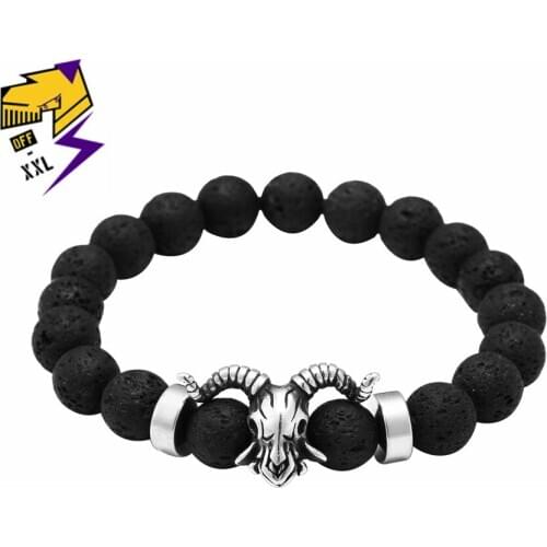 DIY Hole Bead Goat Bracelets Stainless Steel Men Punk Jewelry Elastic Rope Black Volcanic Stone Charm Bracelet Women