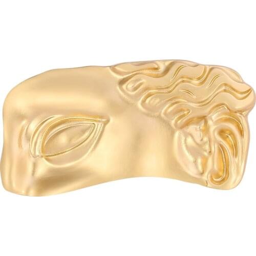Gold Color Half Face Brooch New Style Exaggerated Metal Abstract Matte Gold Retro Enamel Brooches Ladies Women Accessories