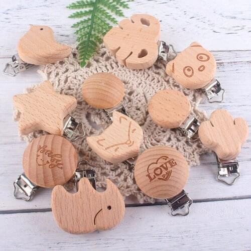 Beech Wood Pacifier Clips Teething Grasping Toy Suspender Clips Charm DIY Pacifier Clips Infant Soother Clasp Holder Accessories