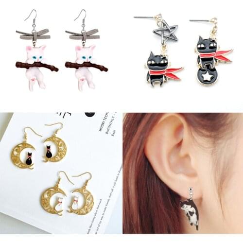 Black White Cat Enamel Earrings fashion women stud earrings cartoon animal female fashion cat kitty earrings for girls ear stud