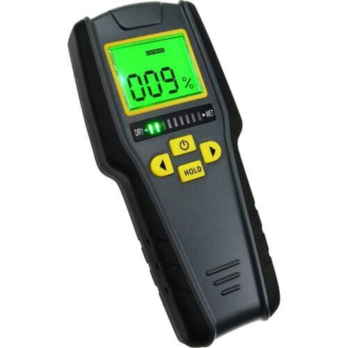 Digital Pinless Non-invasive Inductive Moisture Meter Hard Soft Wood Drywall Masonry Scanner Tricolor Bar Graph Indicator