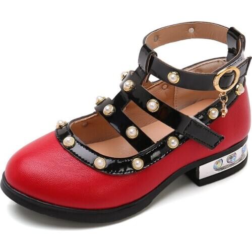 Red Children Leather Shoes Kids Fashion rhinestone rivet Princess Shoes For Wedding Party Big Girls Dress Shoes chaussure fille