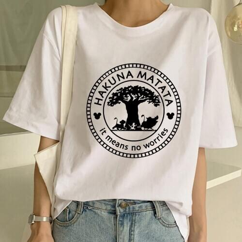 HAKUNA MATATA T-shirt Top T Shirt Women Tshirt Lion King Print Summer Korean New T-shirt Female Slim Student Dropship