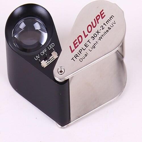 50set Handheld Jeweler Mini Illuminated Magnifier Triplet Magnifying Glass UV LED Lights