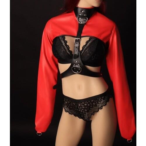 Leather Harness Jacket Women Sexy Underwear Open Chest Harness Bra Gothic Erotic Lingerie BDSM Adult Game Fetish Club Costumes