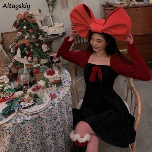 Patchwork Dresses Women Mini Korean Style Puff Sleeve Romantic Cute Sweet Date Panelled Ulzzang Trendy Popular Autumn Clothing