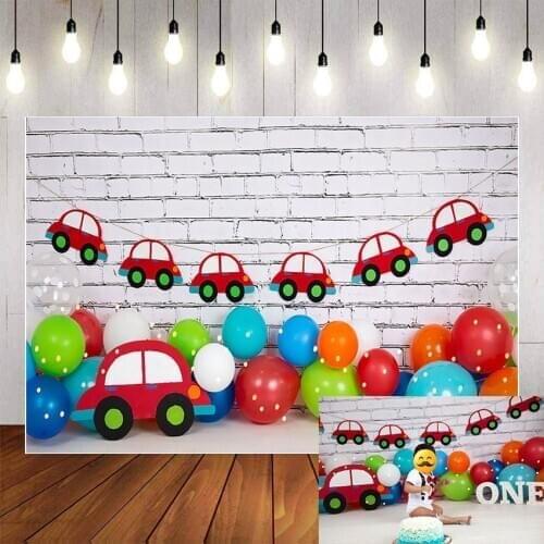 Mehofond Photography Background White Brick Wall Red Car Balloon Newborn Baby Birthday Party Decor Backdrop Photocall Studio