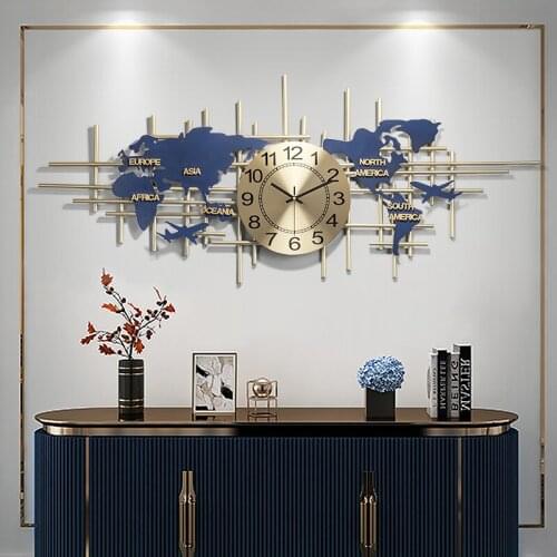 Metal map wall digital clock Light luxury Wall clock modern design Living room decoration Creative 3D wall clocks home decore