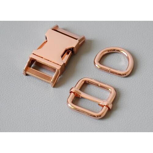 50 set 20mm D ring metal dog clasp set webbing metal slider DIY pet collar strap bag belt accessory-Rose Gold