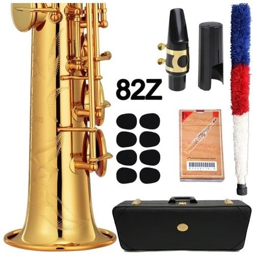 MFC Saxophone Soprano 82Z Professional Soprano Sax Custom Gold Lacquer Single Piece Straight Mouthpiece Reeds Neck Case