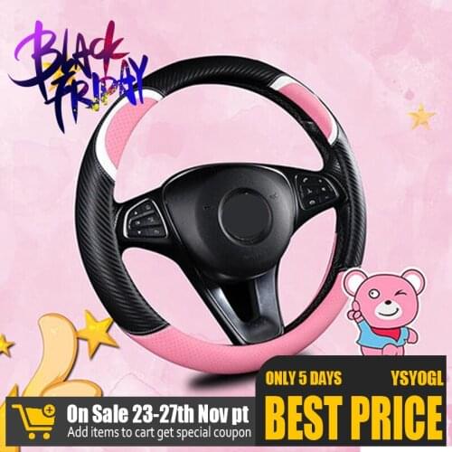 Cute Cartoon Steering Wheel Cover Carbon Fiber Four Seasons Universally Car Wheel Cover Car Accessory for Women Girls Breathable