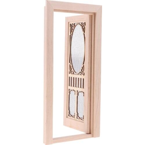 Wood Miniature External Hollow Screen Single Door 1/12 Dollhouse DIY Decoration Accessories