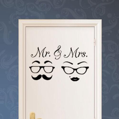 MR&MRS Retro Glasses Wall Sticker Toilet Sign Background Home Decoration Wallpaper Removable Door Stickers Mural Decals