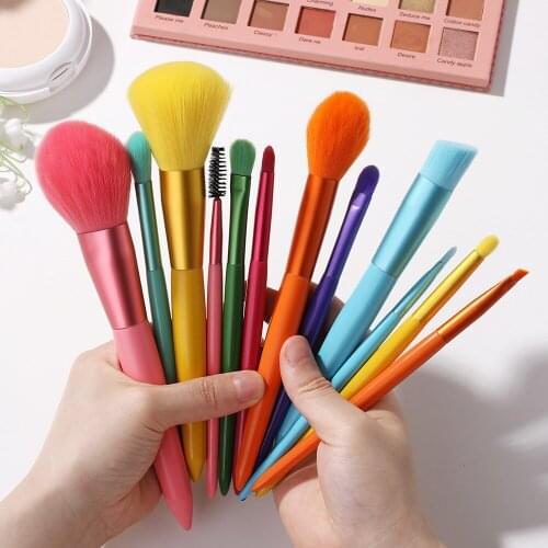 12pcs/set Makeup Brushes Sets Kit Eyelash Lip Foundation Powder Eye Shadow Brow Cosmetic Make Up Brush Candy Color Beauty Tool
