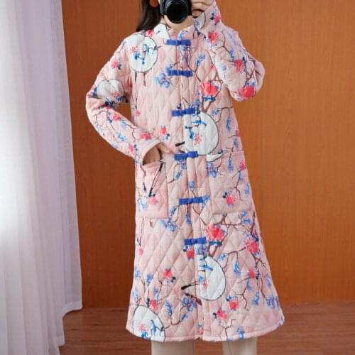2021 Winter New National Style Retro Slim Mid-length Thickened Buckle Cotton-padded Coat Traditional Chinese Clothing for Women