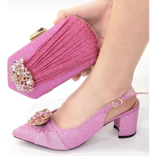 OLOMM New Arrival African Wedding Shoes and Bag Set pink Italian Shoes with Matching Bags Nigerian Women party!!GF1-9