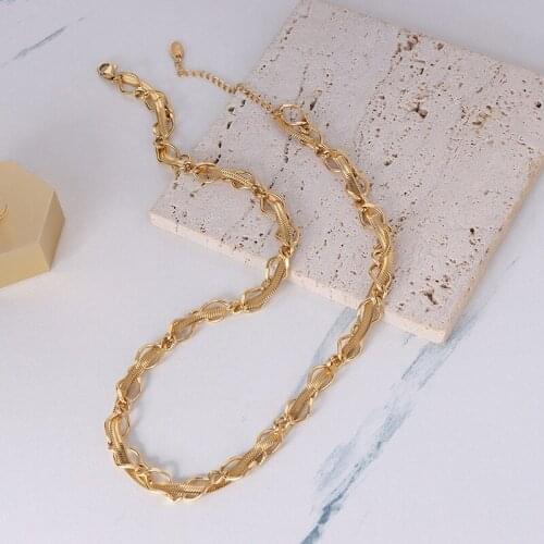 ALLNEWME Rock Gold Colour Twisted Chain Chokers Necklace for Women Ladies Titanium Steel Necklace Hip Hop Accessories Hot