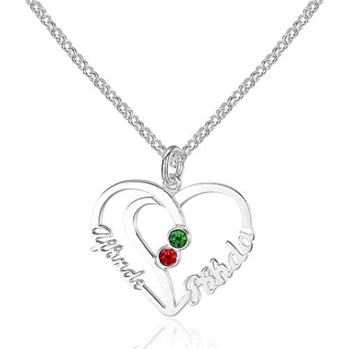 Customized Name Double Heart Pendant Necklace Women 925 Sterling Silver Jewelry Romantic Engagement Gift (NE101571)