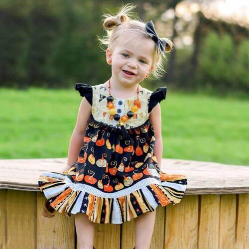 Halloween Pumpkin Print Vintage Style Baby Girls Dress Toddler Kids Outfits Costume Multicolor Beach Bohemia Clothes Dresses