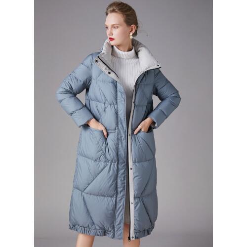 Obrix Thick Female Duck Down Filler Jacket Knee Length Pockets Full Sleeve Casual Style Coat Winter Parka For Women