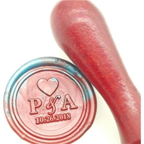 Custom Love and date two initials And date Wax Stamp Wax Seal Stamp/Sealing Wax Seal wood handle box set kit wedding gifts