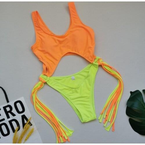2021 Hot European and American swimsuit contrast tassel womens sexy one piece swimsuit