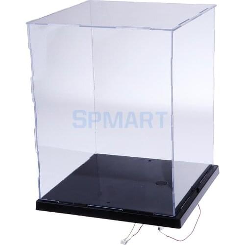 Transparent Acrylic Model Display Case Box Dustproof Box with LED Lights for Action Figure Toys Clear
