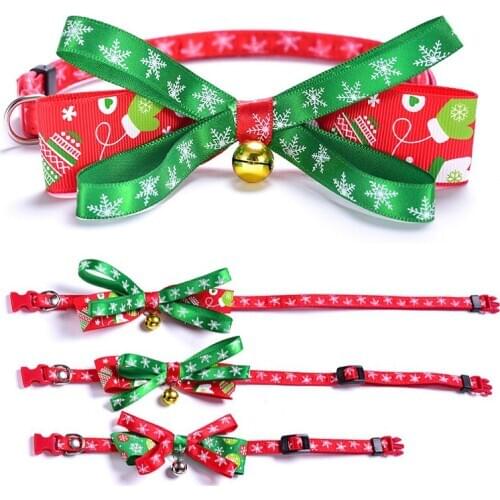 Christmas Pet Collar With Bell For Dogs Cats Puppy Kitten Necklace Colorful Prop Bow Knot Christmas Dog Collars Pet Products