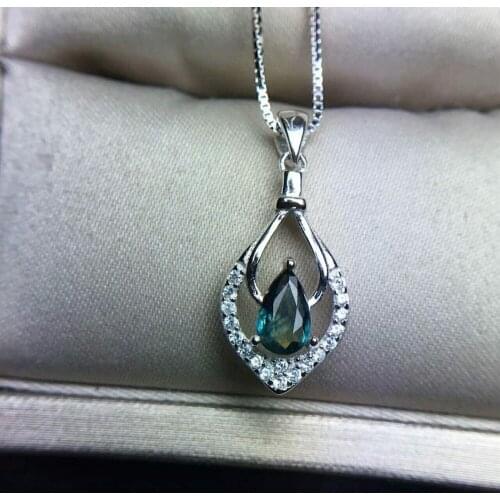 Super Luxurious natural sapphire pendant pear cut dark blue sapphire gemstone pendant solid 925 sterling silver sapphire