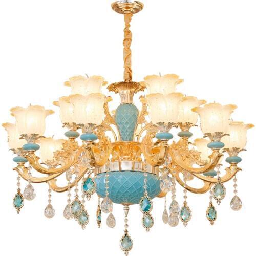 Wedding Decoration Ceramics lamp led chandelier crystal droplight for living room Modern blue E14 bedroom Chandelier led lustres