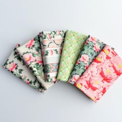 100*140cm Fabric Cotton Peony Flower Printed Cotton Cloth Handmade DIY Clothes Bag Mouth Gold Cotton Fabric