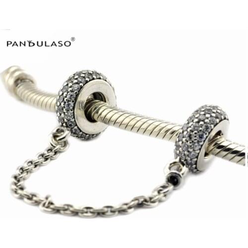 Pave Inspiration Safety Chain 925 Silver Original Beads Making For European Woman Bracelets DIY 925 Sterling Silver Charm