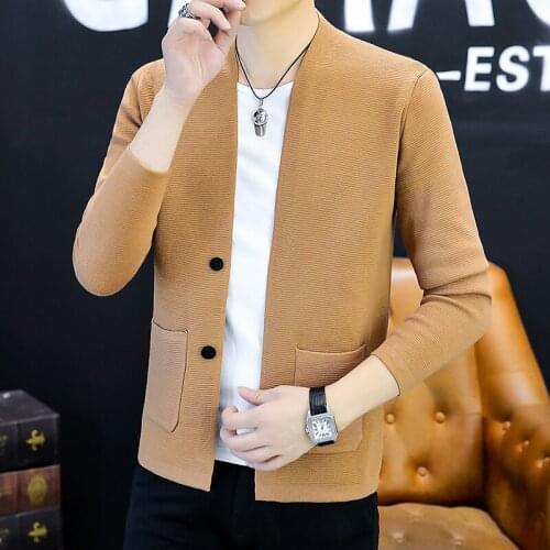 Spring Autumn Jacket Male Korean Version Slim Knit Open Fir 2021 New Fashion Thin Coat Men Casual Handsome Jacket M-3XL