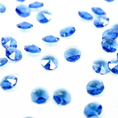 200pcs/lot 14MM light Blue Crystal Octagonal Beads With 2 Holes Chandelier Parts Strands Garlands Hanging Accessories Free rings