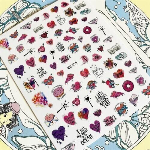 WG455 Sandwich short circle love 3D Back glue Nail Art Stickers Decals Sliders Nail ornament decoration