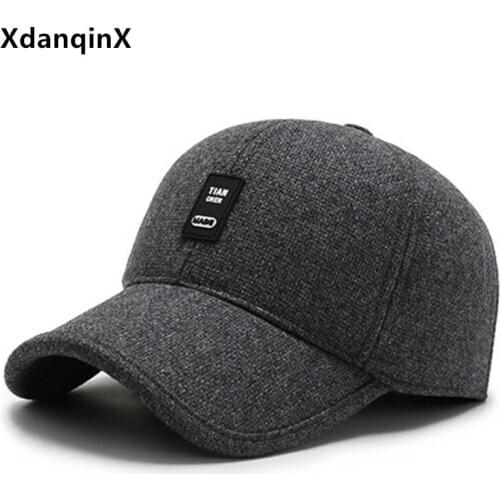 XdanqinX New Winter Warm Baseball Caps For Men Thermal Cold-proof Sports Cap With Earmuffs Adjustable Size Mens Earmuffs Hats