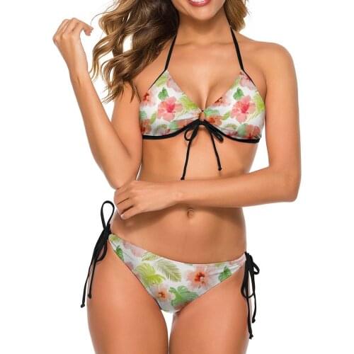 Women 2021 Sexy Bikinis Tropical Flowers Top Tropical Flowers Women Swimsuit Low Waist Dress Sets Summer Women Bathing Suit Swim
