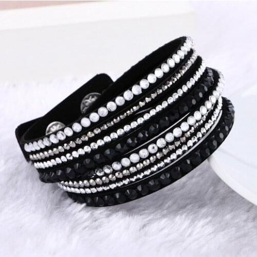 1pcs women girl Gift slake handmade leather bracelet bling crystal wrap bracelet jewelry
