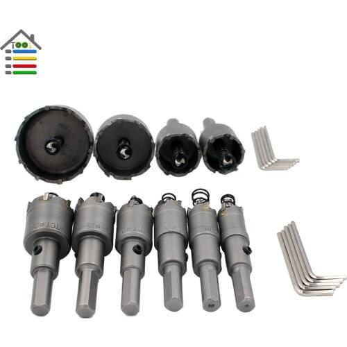 10PC 16mm-50mm Tungsten Steel Carbide Tipped TCT Drill Bits Metal Drilling Stainless Cutter Hole Saw Set Multi Tool