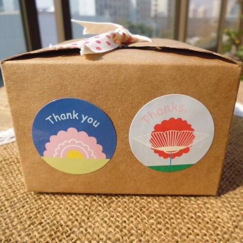 100pcs Flower Design Thank You Seal Sticker 2 Colors Circle Paper Point Sticker Self-adhesive DIY Paper Label Dia. 3.5cm
