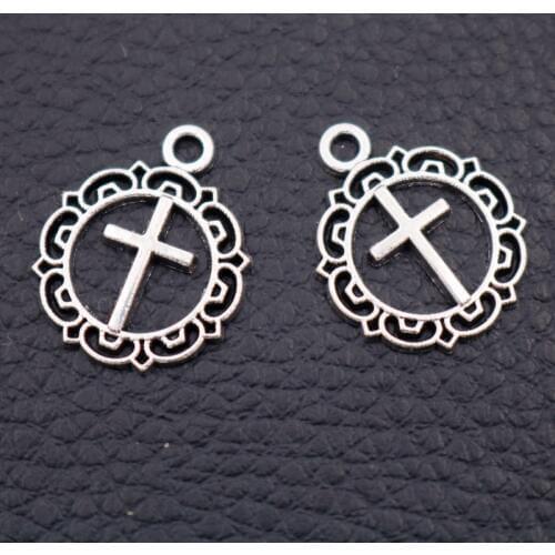 20pcs Silver Plated Circle Crosses Charm Pendants for Jewelry Making Earrings Accessories DIY Jewelry Findings 16mm