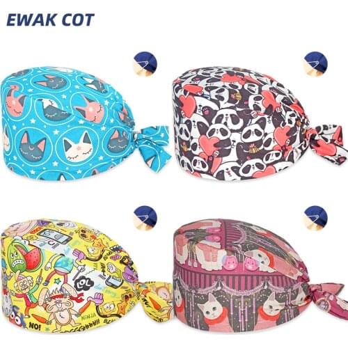 2020 Hallowmas Cartoon anime Printing Adjustable Scrub Hats Beauty Salon Nursing Cap Laboratory Working Hat Pet Shop Scrubs Caps