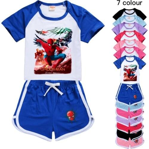 2021 Casual Baby Boys Kid Sport Clothing Cartoon Spiderman Print Clothes Sets for Girls Baby Costumes Cotton T-shirt+Shorts Suit