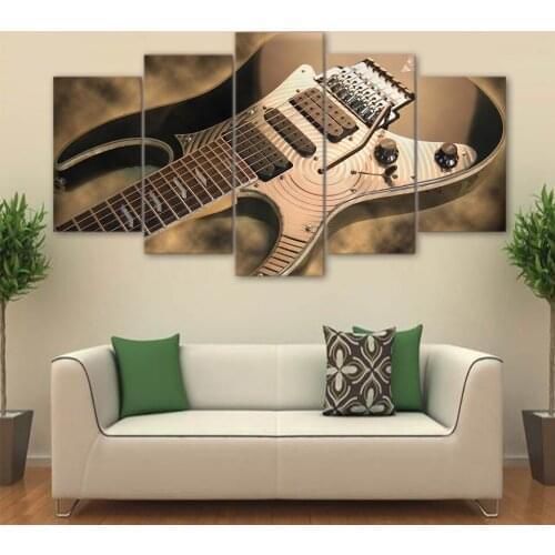 5 Panel Electric Guitar Paintings Vintage Music Instrument Posters Home Decor Living Room Canvas Print Pictures Artwork